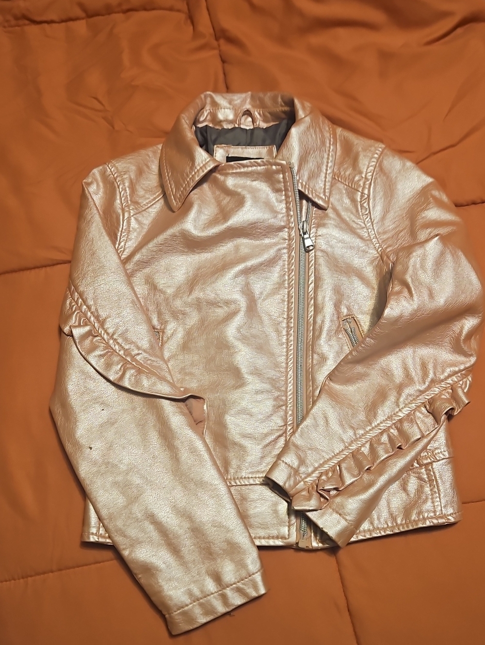 art class Metallic Rose Gold Faux Leather Girls' Moto Jacket